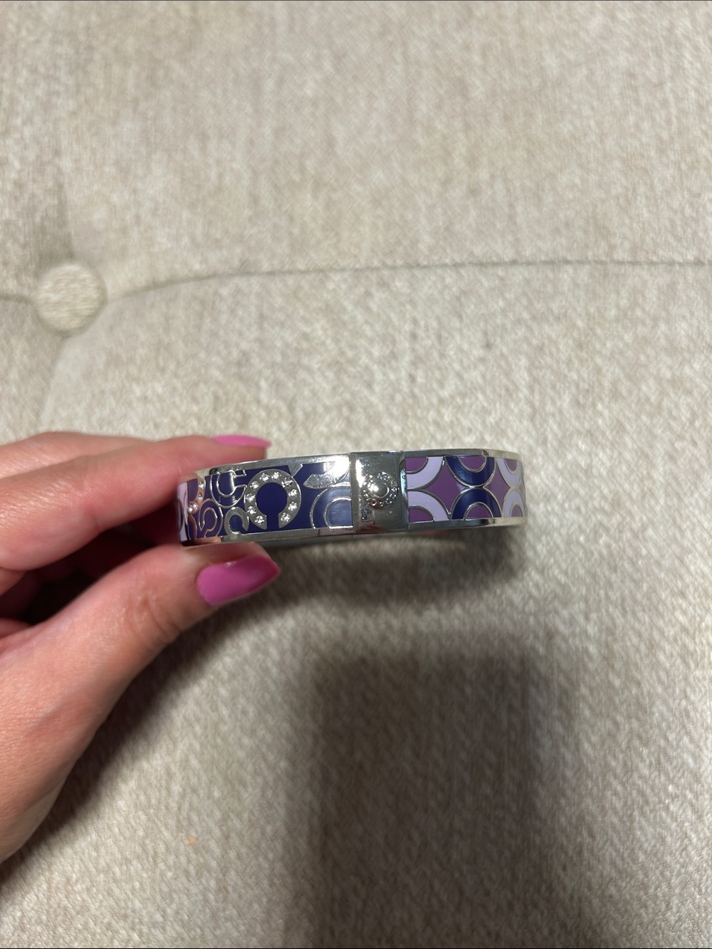 Coach Enamel Signature C Bangle Bracelet in Navy & Lavender